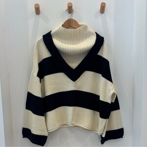 Victor Glemaud Black & Cream Striped Cropped Knit Sweater